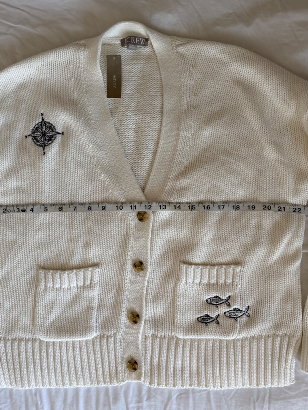 J. Crew Heritage Cotton Cardigan-Nautical Embroidery NWT - Picture 7 of 8